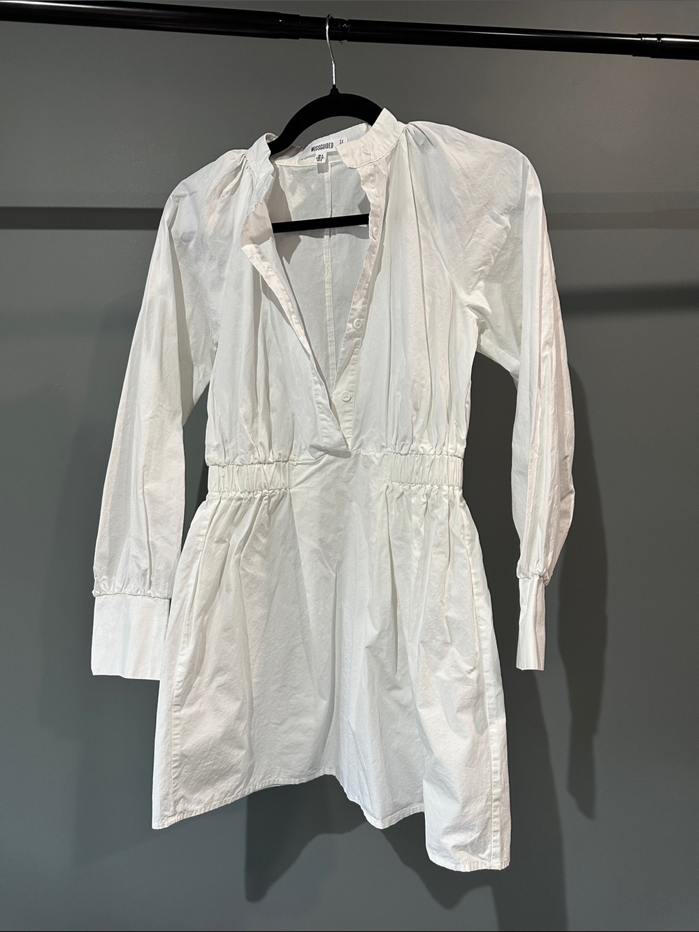Missguided White Long Sleeve Gathered Waist Mini Dress